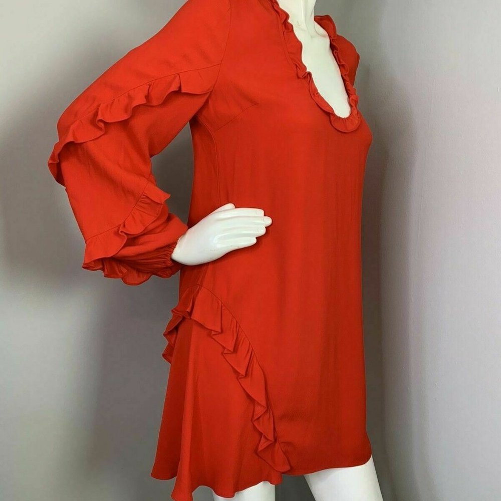 Alexis Dress Small Ruffle Shift Mini Red - Picture 4 of 7
